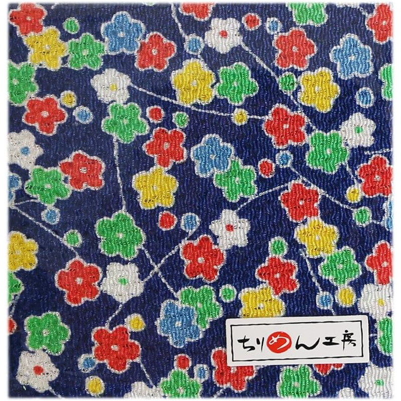 日本紐釦貿易 ちりめん 友禅 花柄 紺 巾約70cm×7ｍ切売カット 1枚（ご注文単位1枚）【直送品】