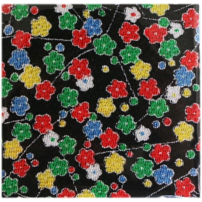 日本紐釦貿易 ちりめん 友禅 花柄 黒 巾約70cm×10ｍ切売カット 1枚（ご注文単位1枚）【直送品】