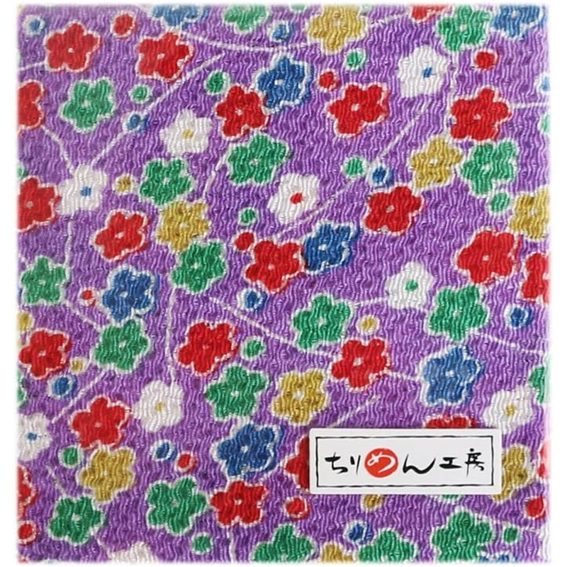 日本紐釦貿易 ちりめん 友禅 花柄 紫 巾約70cm×8ｍ切売カット 1枚（ご注文単位1枚）【直送品】