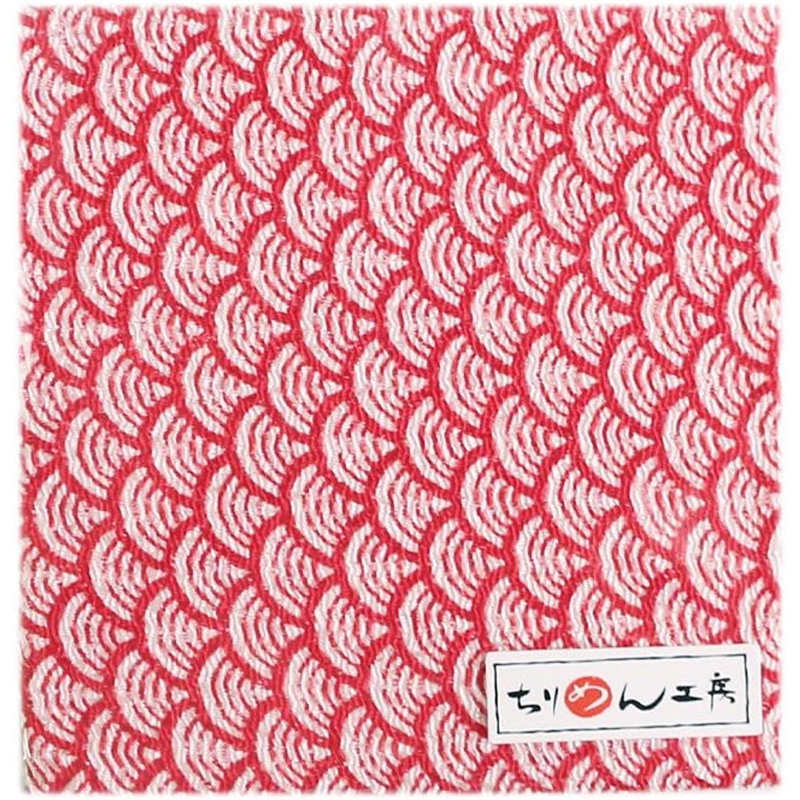 日本紐釦貿易 ちりめん 友禅 青海波 赤 巾約70cm×2m切売カット 1枚(ご注文単位1枚)【直送品】