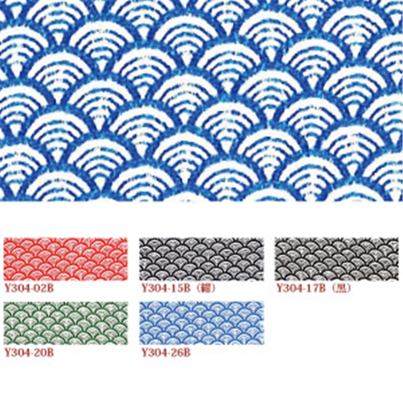 日本紐釦貿易 ちりめん 友禅 青海波 赤 巾約70cm×6ｍ切売カット 1枚（ご注文単位1枚）【直送品】