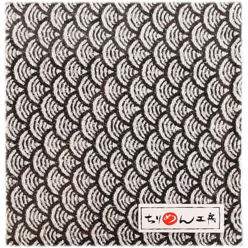 日本紐釦貿易 ちりめん 友禅 青海波 黒 巾約70cm×4ｍ切売カット 1枚（ご注文単位1枚）【直送品】