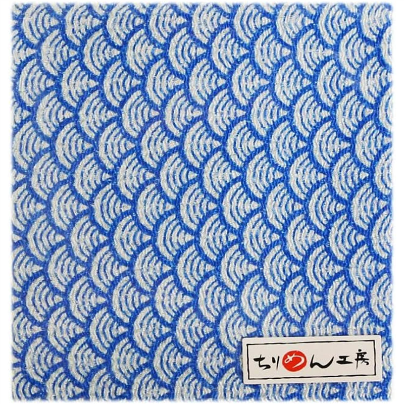 日本紐釦貿易 ちりめん 友禅 青海波 水色 巾約70cm×5ｍ切売カット 1枚（ご注文単位1枚）【直送品】