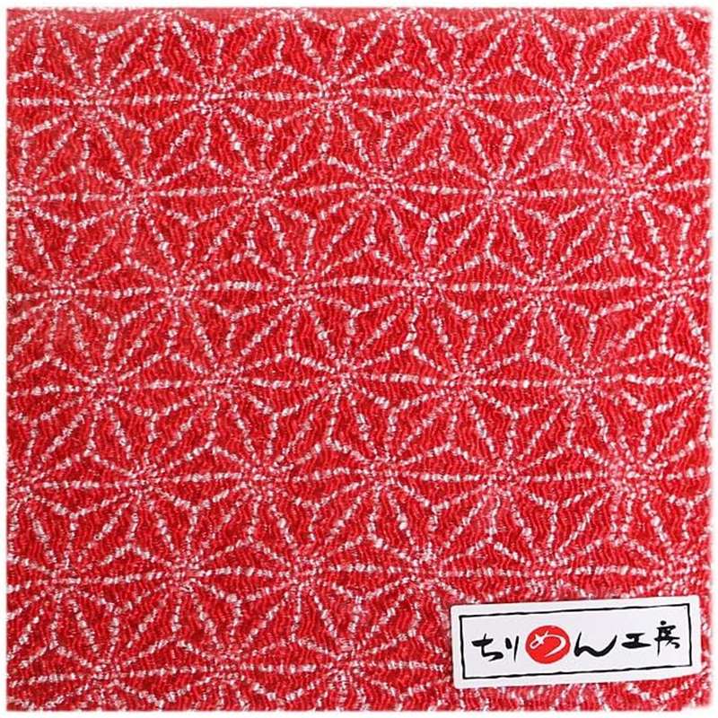 日本紐釦貿易 ちりめん 友禅 麻の葉 赤 巾約70cm×7ｍ切売カット 1枚（ご注文単位1枚）【直送品】