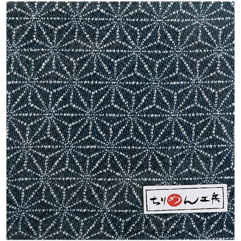 日本紐釦貿易 ちりめん 友禅 麻の葉 紺 巾約70cm×5m切売カット 1枚(ご注文単位1枚)【直送品】