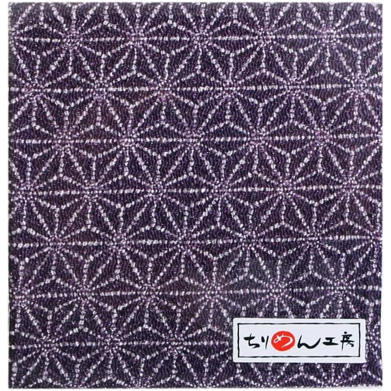 日本紐釦貿易 ちりめん 友禅 麻の葉 紫 巾約70cm×9ｍ切売カット 1枚（ご注文単位1枚）【直送品】