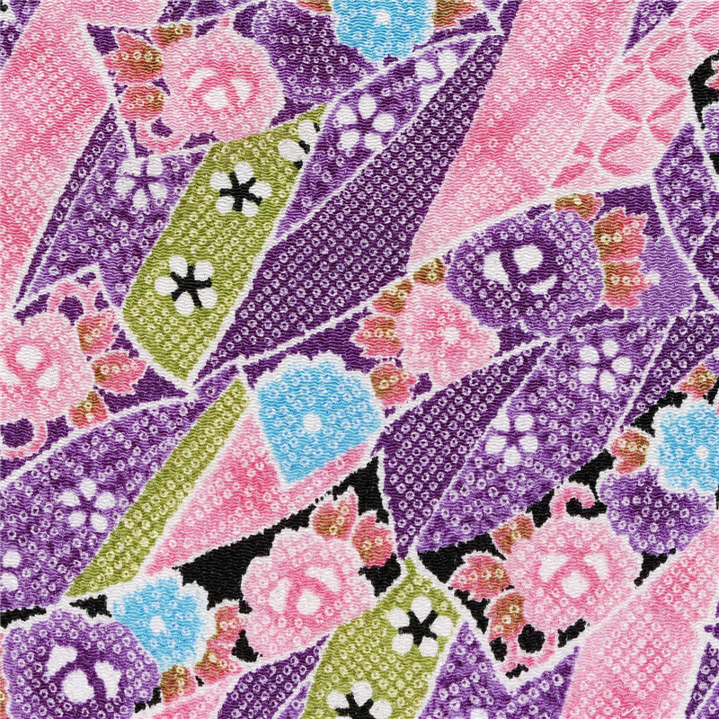 日本紐釦貿易 ちりめん 友禅 花柄 紫系 巾約70cm×6m切売カット 1枚(ご注文単位1枚)【直送品】