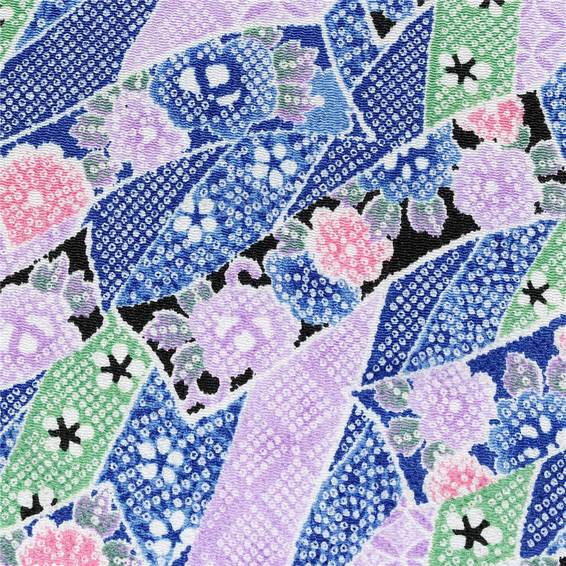 日本紐釦貿易 ちりめん 友禅 花柄 黒系 巾約70cm×4ｍ切売カット 1枚（ご注文単位1枚）【直送品】