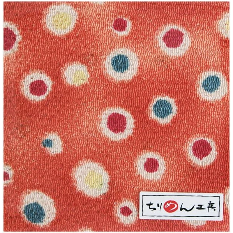 日本紐釦貿易 ちりめん 友禅 水玉 橙 巾約70cm×5ｍ切売カット 1枚（ご注文単位1枚）【直送品】
