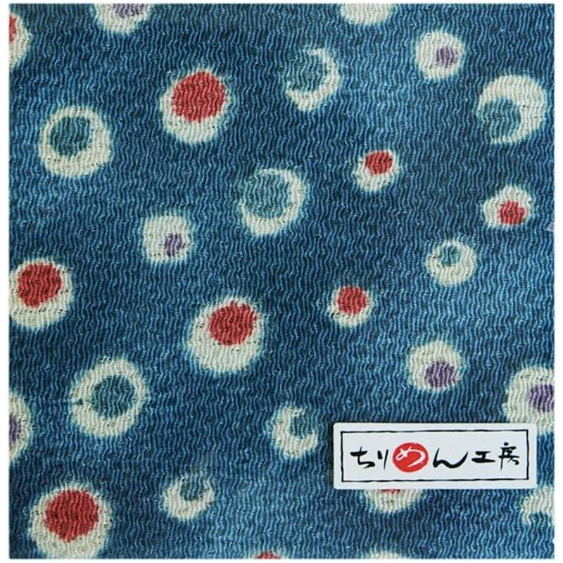 日本紐釦貿易 ちりめん 友禅 水玉 青 巾約70cm×1ｍ切売カット 1枚（ご注文単位1枚）【直送品】