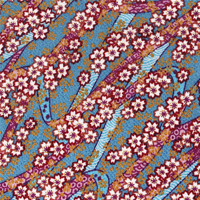 日本紐釦貿易 ちりめん 友禅 桜柄 ピンク系 巾約70cm×7ｍ切売カット 1枚（ご注文単位1枚）【直送品】