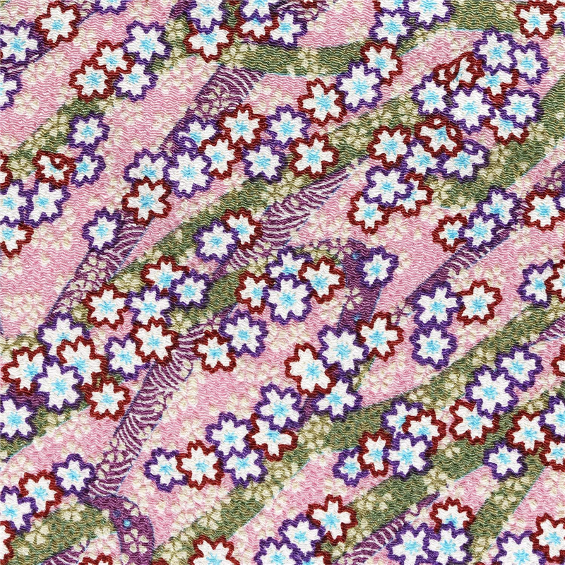 日本紐釦貿易 ちりめん 友禅 桜柄 青系 巾約70cm×8ｍ切売カット 1枚（ご注文単位1枚）【直送品】