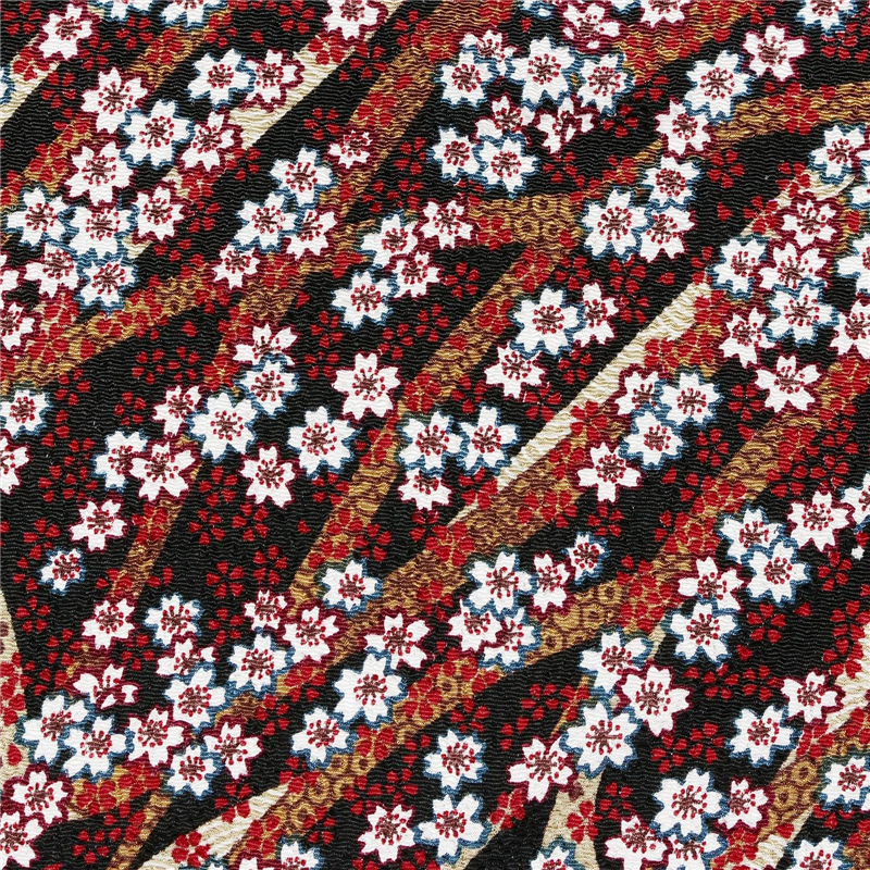 日本紐釦貿易 ちりめん 友禅 桜柄 黒系 巾約70cm×10ｍ切売カット 1枚（ご注文単位1枚）【直送品】