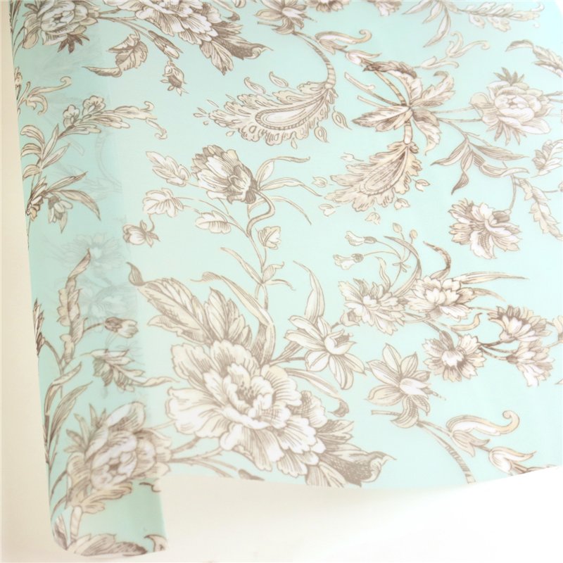 日本紐釦貿易 転写チュール 淡いブルー地花柄 巾約68cm 1mカット F54708-1017-1M 1枚（ご注文単位1枚）【直送品】