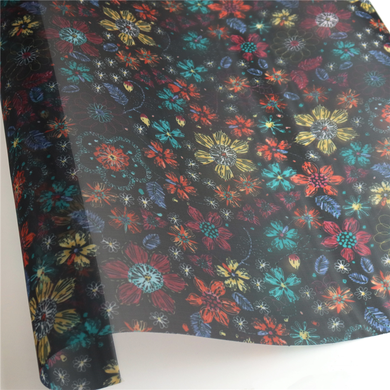 日本紐釦貿易 転写チュール 黒地カラフル花 巾約68cm 3mカット M5F251-008-3M 1枚（ご注文単位1枚）【直送品】