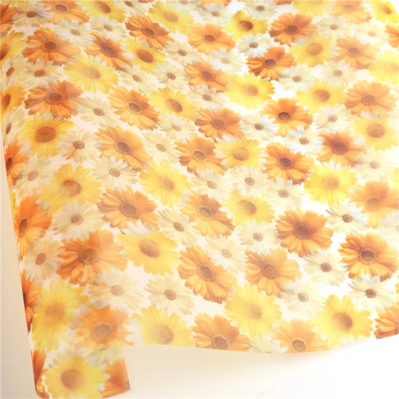 日本紐釦貿易 転写チュール オレンジのガーベラ 巾約68cm 5mカット F99060-1056-5M 1枚（ご注文単位1枚）【直送品】