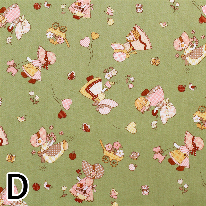 日本紐釦貿易 スーちゃんコレクション Sunbonnet Sue プリント生地 グリーン 巾約110cm×3mカット NCM22000-2D-3M 1枚（ご注文単位1枚）【直送品】