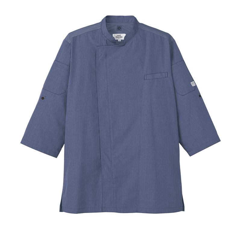 ティーエッチエス コックシャツ七分袖 AS8609 杢ブルー LL 1枚/袋（ご注文単位1袋）【直送品】