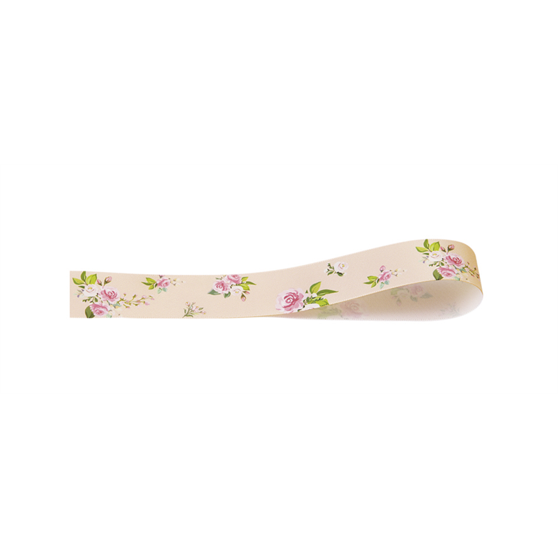 イナップ 25mmバラ柄リボン ピンク 1巻(ご注単位6巻)【直送品】