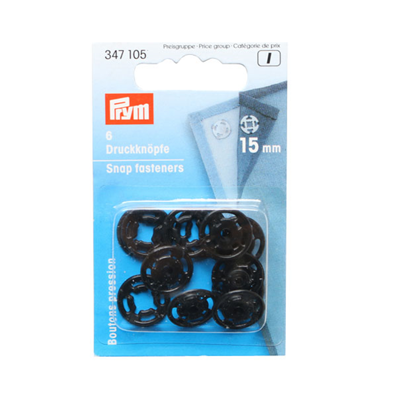 日本紐釦貿易 プリム(Prym) プラスチックスナップボタン 縫い付け 丸型 15mm 6組 黒 341908 (ご注文単位1個)【直送品】