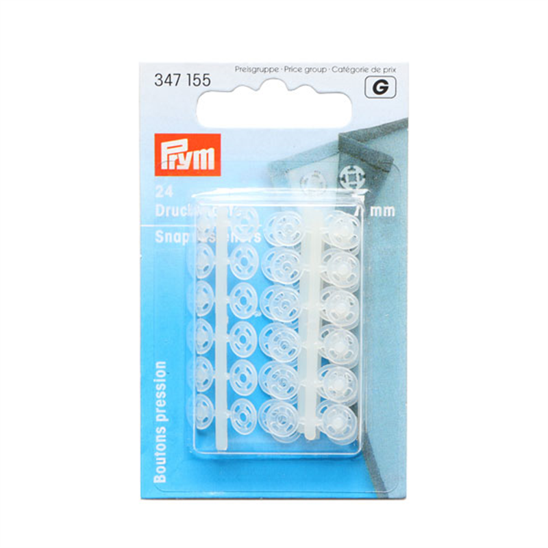 日本紐釦貿易 プリム(Prym) プラスチックスナップボタン 縫い付け 丸型 7mm 24組 半透明 347153 (ご注文単位1個)【直送品】