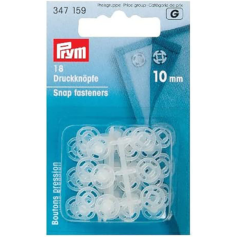 日本紐釦貿易 プリム(Prym) プラスチックスナップ 丸型 10mm 18セット 白(半透明) 347156 (ご注文単位1個)【直送品】