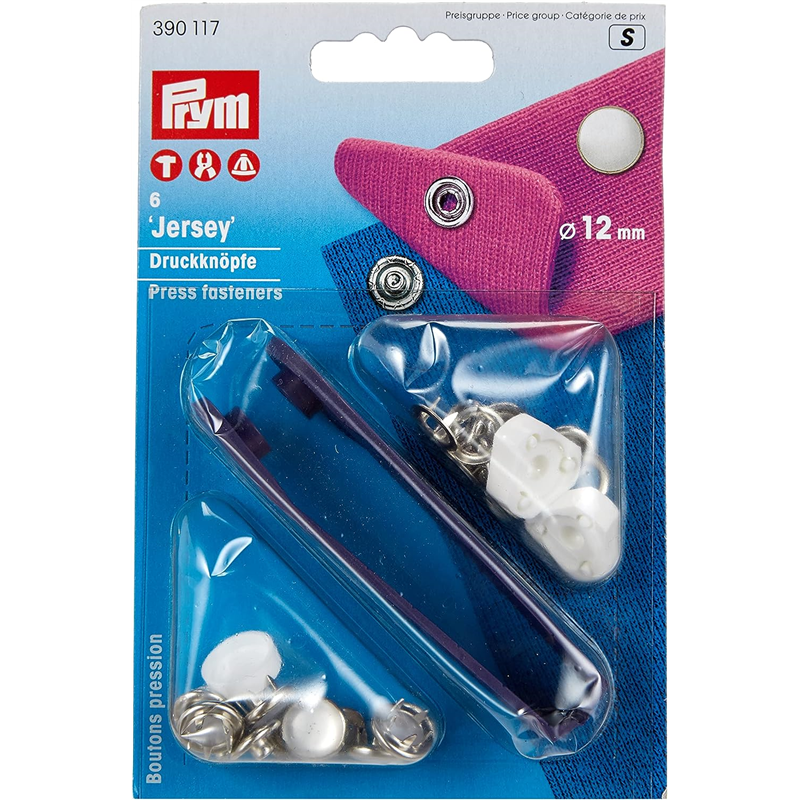 日本紐釦貿易 プリム(Prym) スナップボタン Jersey キャップ型 φ12mm 6組入 クリアホワイト 390117 (ご注文単位1個)【直送品】
