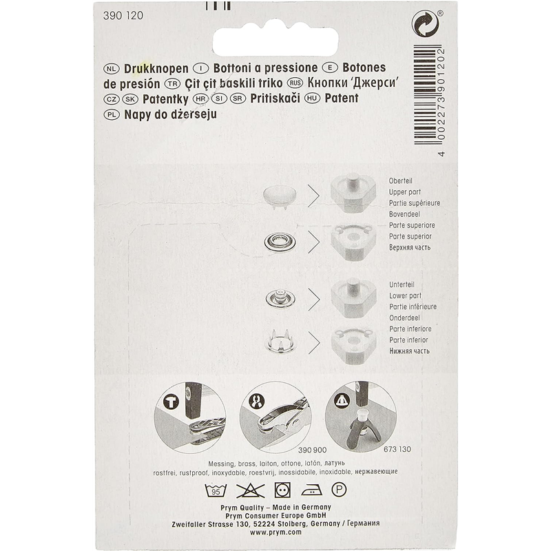 日本紐釦貿易 プリム(Prym) スナップボタン Jersey キャップ型 φ10mm 9組入 ニッケル 390120 (ご注文単位1個)【直送品】