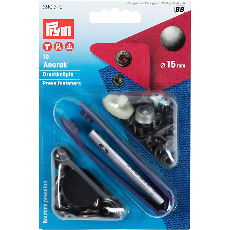 日本紐釦貿易 プリム(Prym) スナップボタン Anorak キット付 φ15mm 10組入 オールドアイアン 390310 (ご注文単位1個)【直送品】