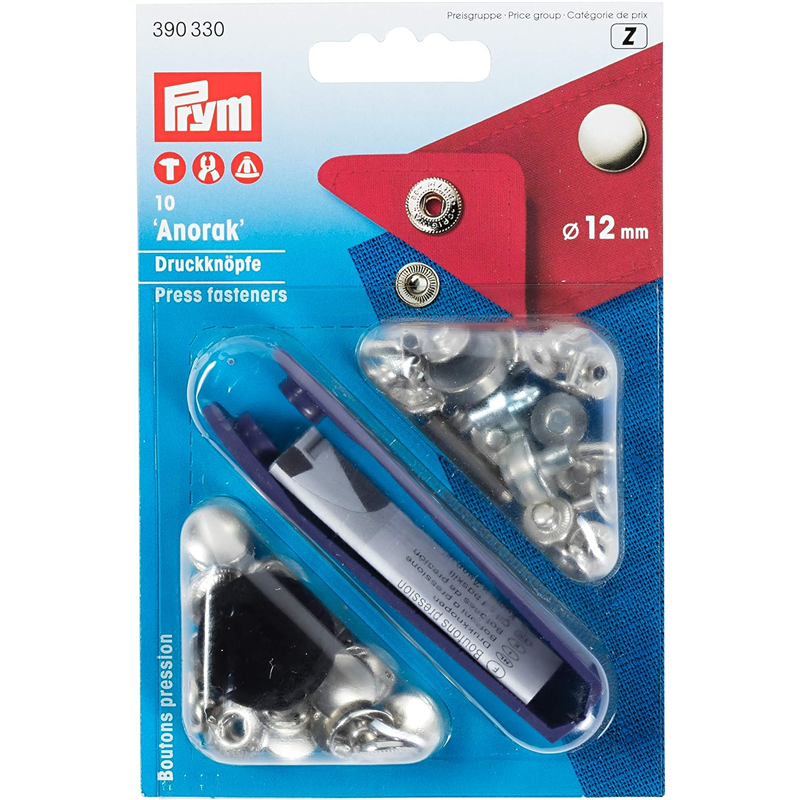 日本紐釦貿易 プリム(Prym) スナップボタン Anorak キット付 φ12mm 10組入 ニッケル 390330 (ご注文単位1個)【直送品】