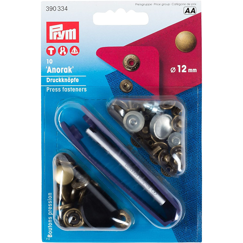 日本紐釦貿易 プリム(Prym) スナップボタン Anorak キット付 φ12mm 10組入 アンティーク真鍮 390334 （ご注文単位1個）【直送品】