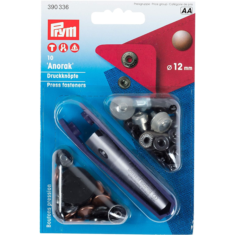 日本紐釦貿易 プリム(Prym) スナップボタン Anorak キット付 φ12mm 10組入 オールドカッパー 390336 （ご注文単位1個）【直送品】