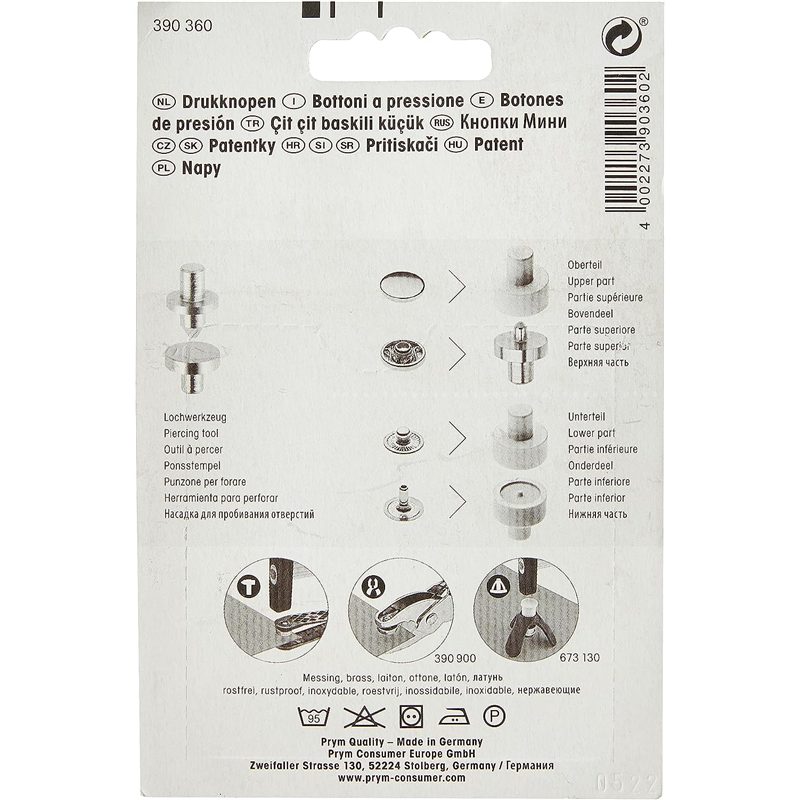 日本紐釦貿易 プリム(Prym) スナップボタン Mini キット付 φ8mm 20組入 ニッケル 390360 (ご注文単位1個)【直送品】