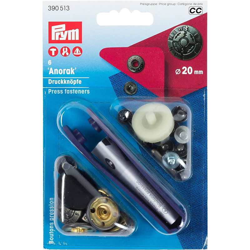 日本紐釦貿易 プリム(Prym) スナップボタン Anorak キット付 φ20mm 6組入 アンティークシルバー 390513 （ご注文単位1個）【直送品】