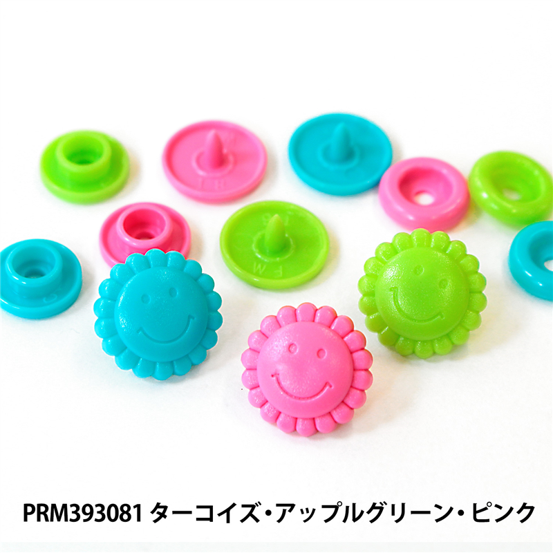 日本紐釦貿易 Prym プリム カラースナップボタン フラワー 13.6mm ターコイズ・アップルグリーン・ピンク 21組入 PRM393081 (ご注文単位1束)【直送品】