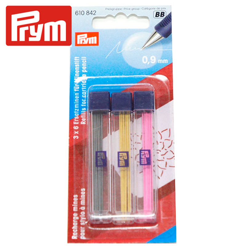 日本紐釦貿易 プリム(Prym) シャープチャコ 用替芯 3色セット 直径0.9mm×全長60mm 3色各6本 黄・黒・桃 610841 （ご注文単位1個）【直送品】