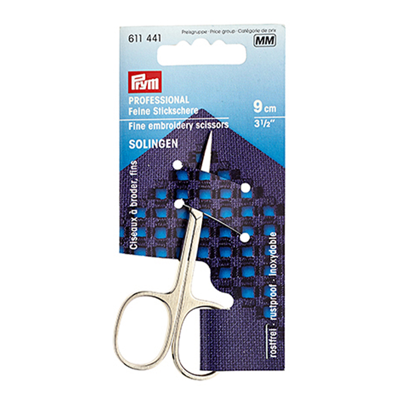 日本紐釦貿易 プリム(Prym) 刺繍細ハサミ ゾーリンゲン 全長90mm PRM611441 (ご注文単位1本)【直送品】