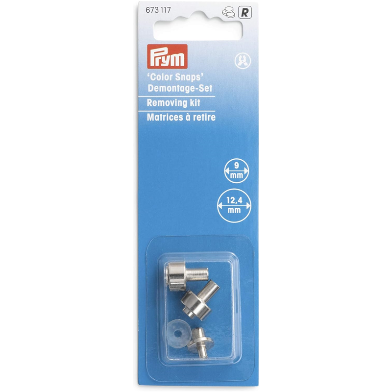 日本紐釦貿易 プリム(Prym) カラースナップボタン 取り外しツールキット コマ一式 9mm、12.4mm 金属製アタッチメント ニッケル 673117 (ご注文単位1個)【直送品】