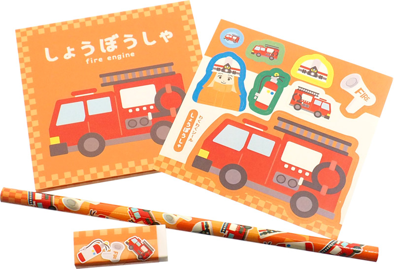 三洋堂 乗り物4点文具セット 25個/袋(ご注文単位24袋)【直送品】