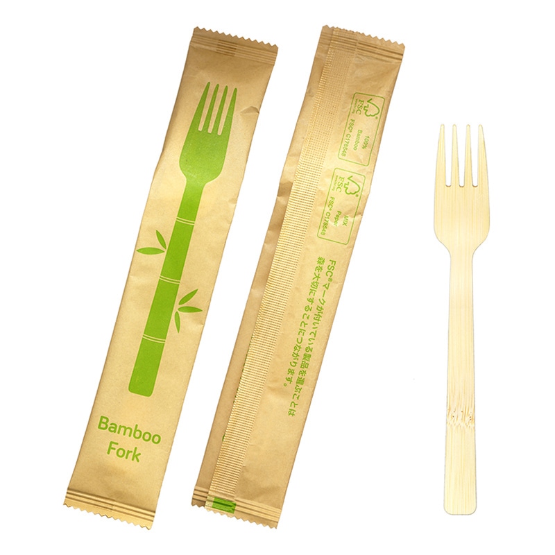九州紙工 竹製カトラリー バンブーフォーク 紙完封 BF-002 100個/袋(ご注文単位20袋)【直送品】