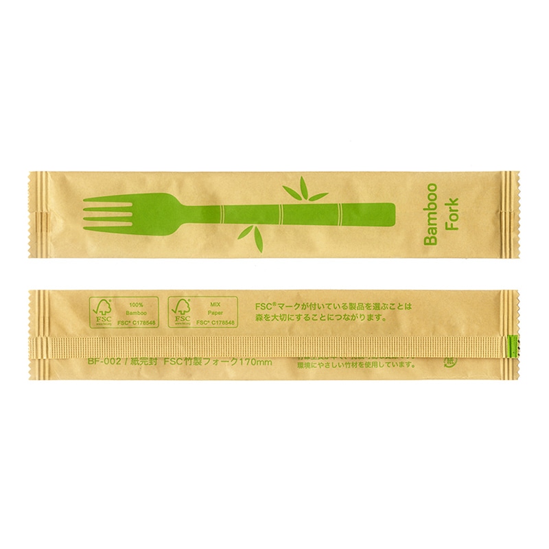 九州紙工 竹製カトラリー バンブーフォーク 紙完封 BF-002 100個/袋(ご注文単位20袋)【直送品】