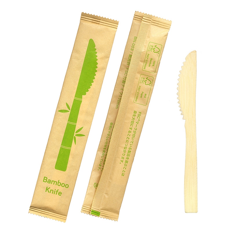 九州紙工 竹製カトラリー バンブーナイフ 紙完封 BN-003 100個/袋(ご注文単位20袋)【直送品】