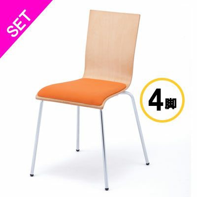 アール・エフ・ヤマカワ プライウッドチェア　パッド付き ナチュラル×オレンジ　4脚セット RFC-FPOR-4SET 1台（ご注文単位1台）【直送品】
