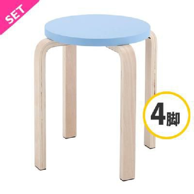 アール・エフ・ヤマカワ 木製丸椅子 ブルー　4脚セット Z-SHSC-1B-4SET 1台（ご注文単位1台）【直送品】