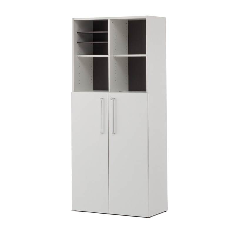 アール・エフ・ヤマカワ プリーマ3　木製格子型シェルフ　2列5段 ホワイト　共通扉付き　グレー2バック SHWKS3-25LDWH2 1台（ご注文単位1台）【直送品】