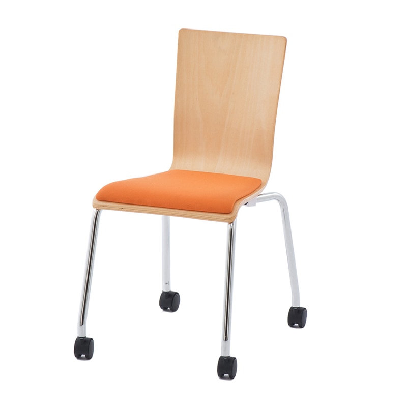 アール・エフ・ヤマカワ プライウッドキャスターチェア パッド付き ナチュラル×オレンジ RFC-FPCAOR 1台(ご注文単位1台)【直送品】