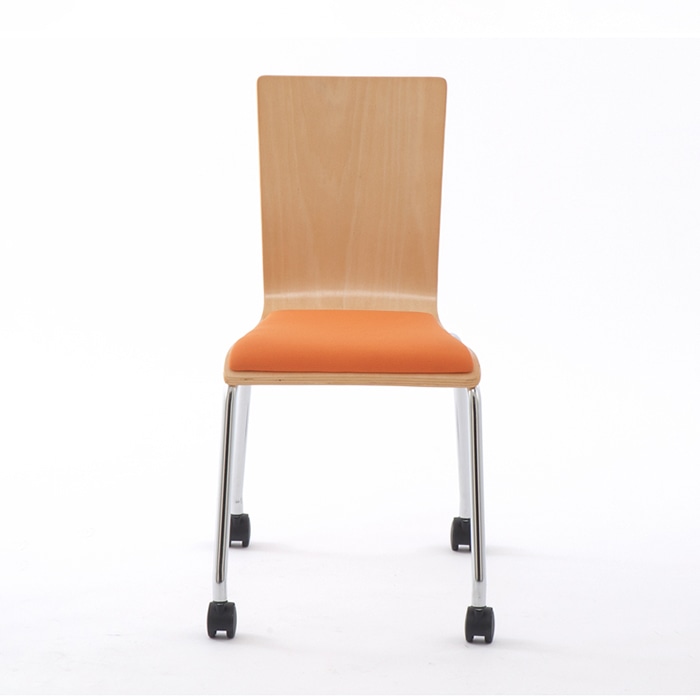 アール・エフ・ヤマカワ プライウッドキャスターチェア　パッド付き ナチュラル×オレンジ RFC-FPCAOR 1台（ご注文単位1台）【直送品】