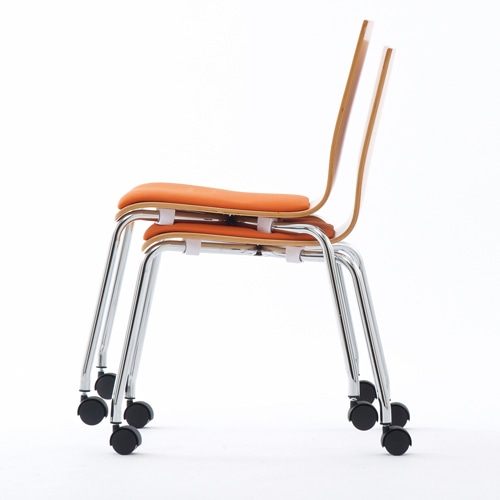 アール・エフ・ヤマカワ プライウッドキャスターチェア　パッド付き ナチュラル×オレンジ RFC-FPCAOR 1台（ご注文単位1台）【直送品】