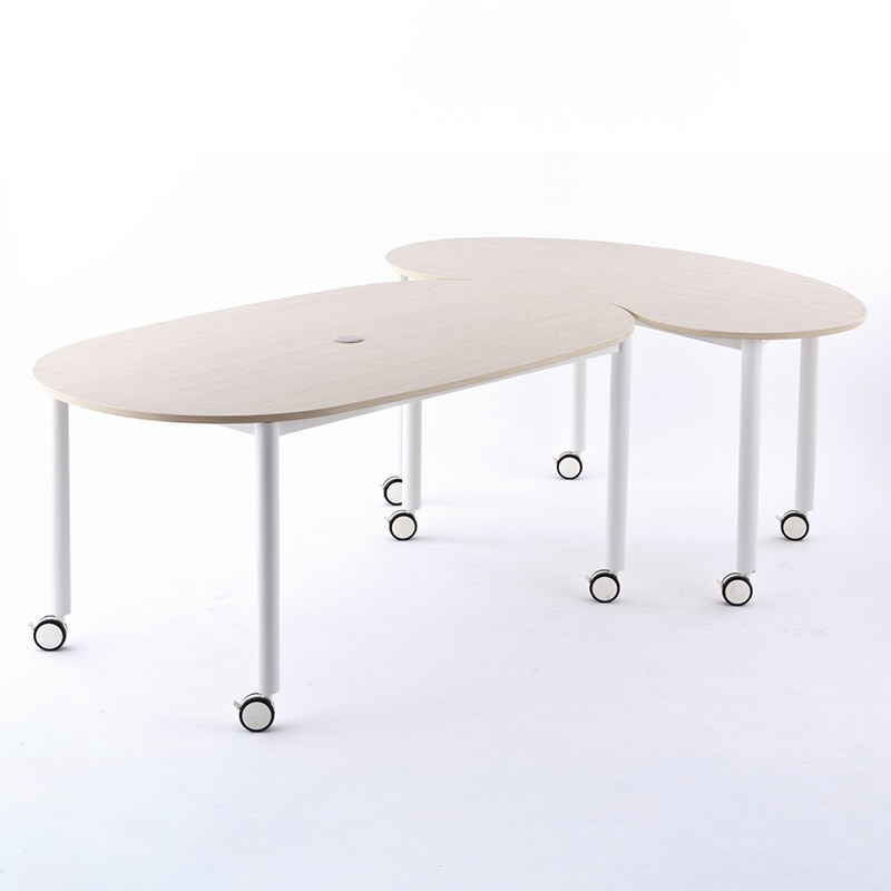 アール・エフ・ヤマカワ キャスターテーブル 豆型 ホワイト脚 ナチュラル RFCTT-WL1476BNNA 1台(ご注文単位1台)【直送品】