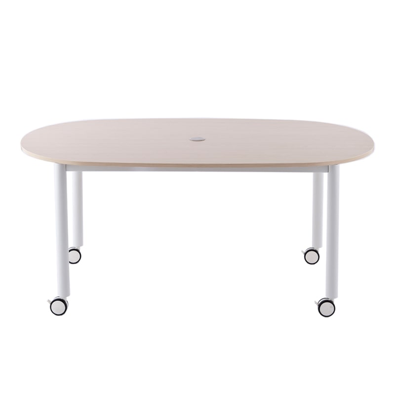 アール・エフ・ヤマカワ キャスターテーブル ホワイト脚 オーバル ナチュラル RFCTT-WL1691OVNA 1台(ご注文単位1台)【直送品】